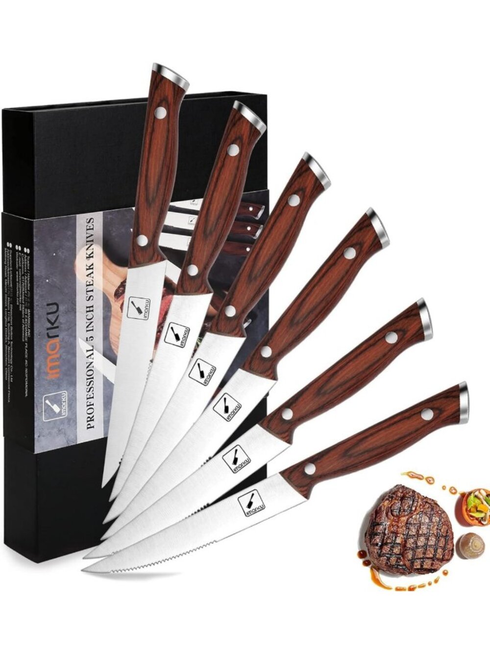 Set of 6 Premium 9" Steak Knives - Perfect for Entertaining & Dining